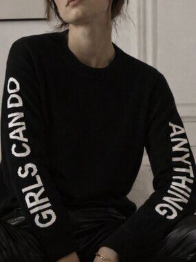 NWT Zadig & Voltaire Gaby Girls Can Do Anything Wool Cashmere Sweater Black XS